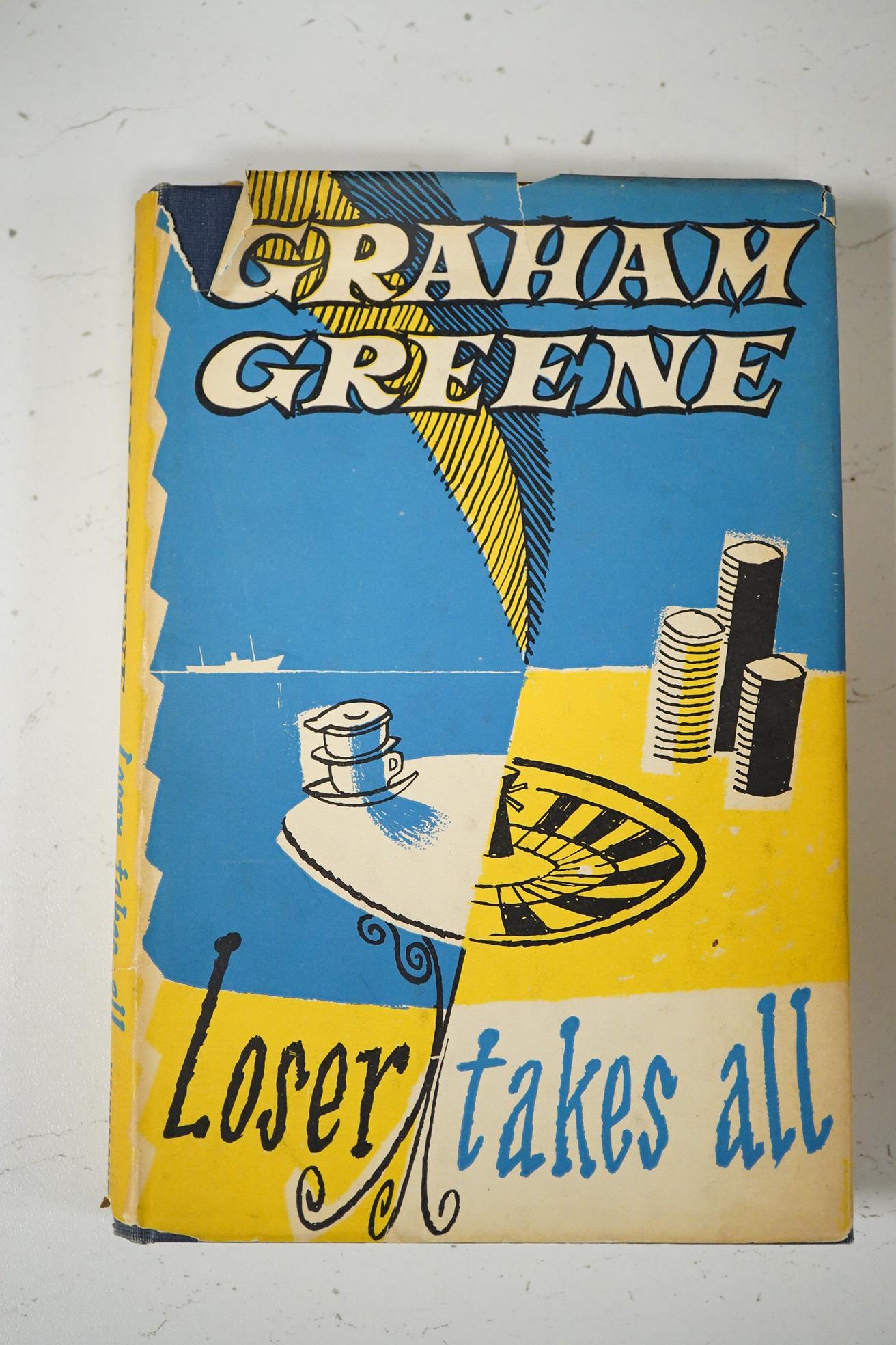 Greene, Graham - Loser Takes All. first edition. half title; publisher's gilt cloth and d/wrapper. William Heinemann, 1955. *the writer Richard Whittington - Egan's copy, his ink ownership on front free e/p. - Richard Wh